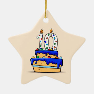 Adorno De Cerámica Niño 10 cumpleaños, 10 en dulce pastel azul