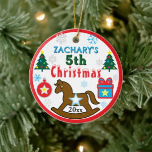 Adorno De Cerámica Niño 5to Navidad Caballo Árbol FOTO
