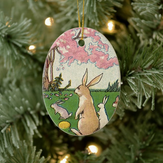 Adorno De Cerámica Niño añejo en una cacería de huevos de Pascua con  (Árbol)