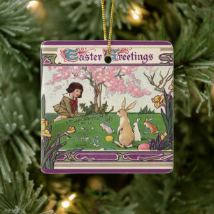 Adorno De Cerámica Niño Antiguo en una búsqueda de huevos de Pascua c