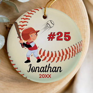 Adorno De Cerámica Niño Atleta de Béisbol Deportivo Ilustrado