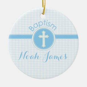 Adorno De Cerámica Niño azul del bautismo de dios, personalizable