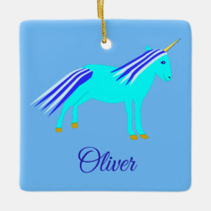 Adorno De Cerámica Niño Azul lindo Unicornio Primer Personalizado de