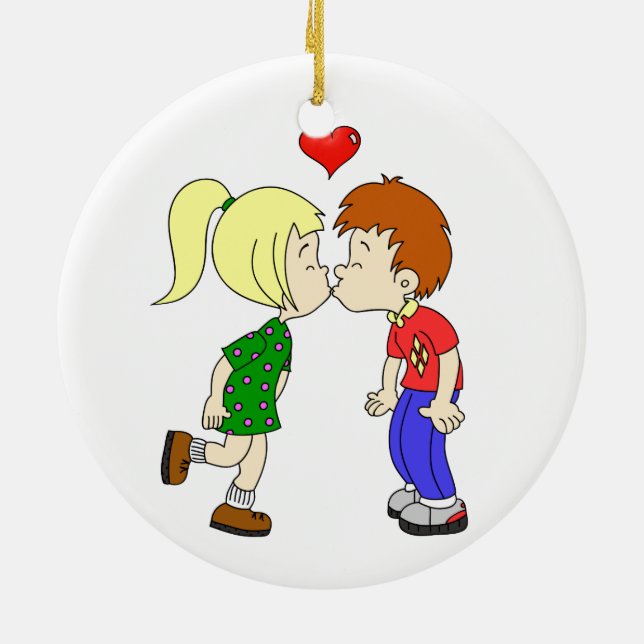 Adorno De Cerámica Niño chica personalizado de beso (Atrás)