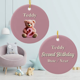 Adorno De Cerámica Niño Chica Segundo cumpleaños Pink Teddy Bear Keep
