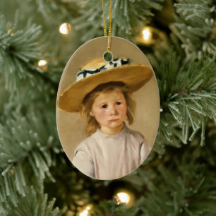 Adorno De Cerámica Niño de Cassatt con sombrero de paja