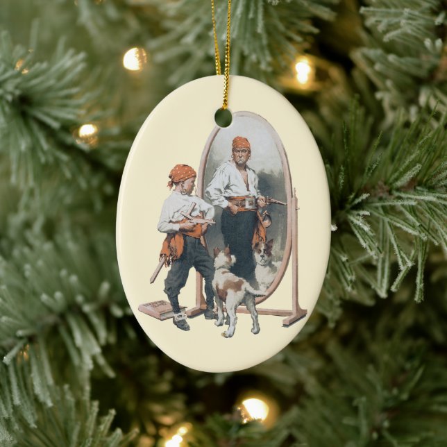 Adorno De Cerámica Niño de cosecha, Pirata de niños, perro, espejo, b (Árbol)