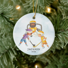 Adorno De Cerámica Niño de Hockey Navidad Personalizada