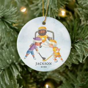 Adorno De Cerámica Niño de Hockey Navidad Personalizada