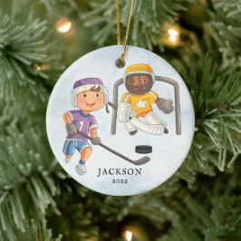 Adorno De Cerámica Niño de Hockey Navidad Personalizada