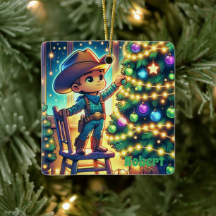 Adorno De Cerámica Niño De Vaca En La Silla Decorando Árbol De Navida