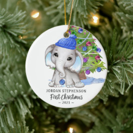 Adorno De Cerámica Niño elefante lindo primera foto de Navidad