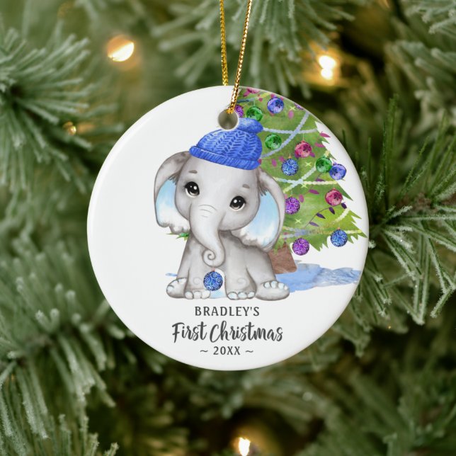 Adorno De Cerámica Niño elefante lindo primera foto de Navidad (Árbol)