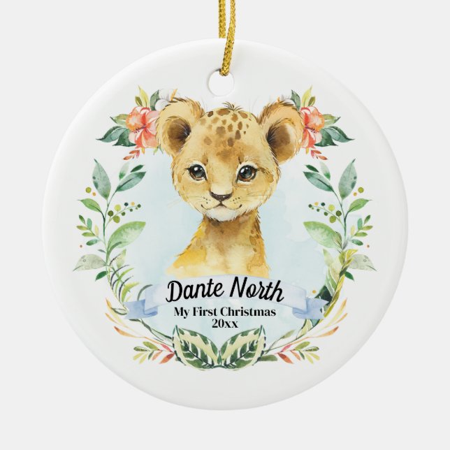 Adorno De Cerámica Niño Mi primera acuarela de Navidad Cubo de león (Frente)