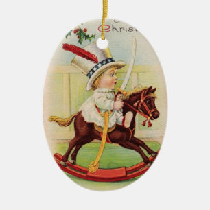 ADORNO DE CERÁMICA NIÑO PEQUEÑO CON EL SOMBRERO SUPERIOR EN EL CABALL