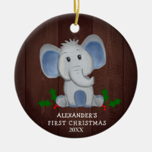 Adorno De Cerámica Niño pequeño elefante primera foto de Navidad