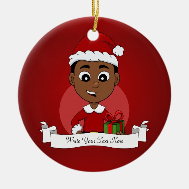 Adorno De Cerámica Niño personalizado de Navidades afroamericanos (Frente)
