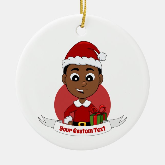 Adorno De Cerámica Niño personalizado de Navidades afroamericanos (Frente)