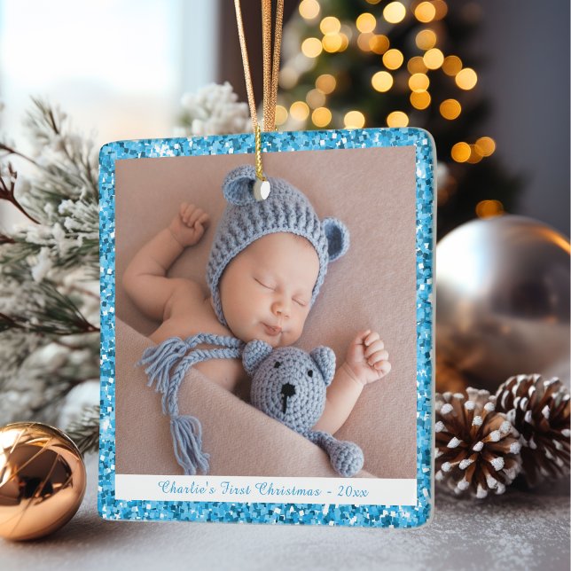 Adorno De Cerámica Niño Personalizado Mi primera Purpurina azul de Na (Subido por el creador)