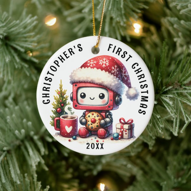Adorno De Cerámica Niño Personalizado Primer Robot De Navidad (Árbol)
