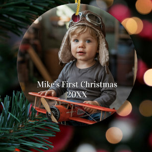 Adorno De Cerámica Niño Piloto Avión Aviación Foto Lindo Navidad