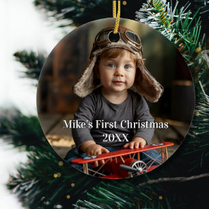 Adorno De Cerámica Niño Piloto Avión Foto Aviación Navideño Adorable