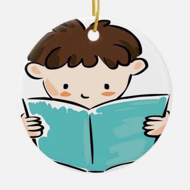 Adorno De Cerámica Niño que lee un libro (Frente)