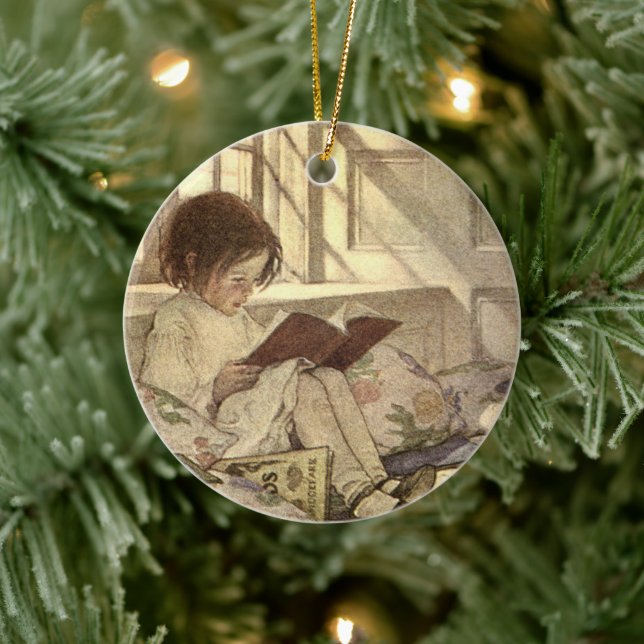 Adorno De Cerámica Niño ventilado leyendo un libro, Jessie Willcox Sm (Árbol)