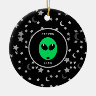 Adorno De Cerámica Niños Alien Space Galaxy Navidades personalizados