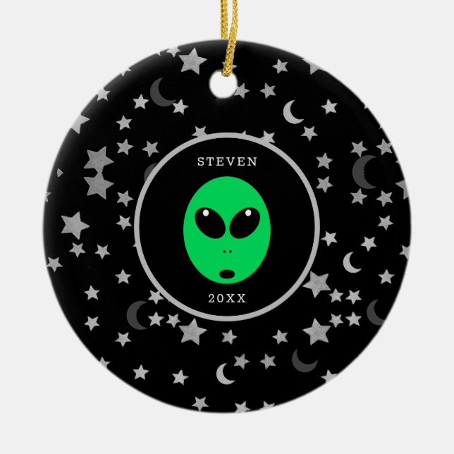 Adorno De Cerámica Niños Alien Space Galaxy Navidades personalizados (Frente)