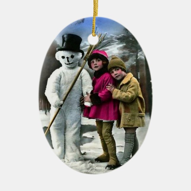 ADORNO DE CERÁMICA NIÑOS CON SNOWMAN (Frente)