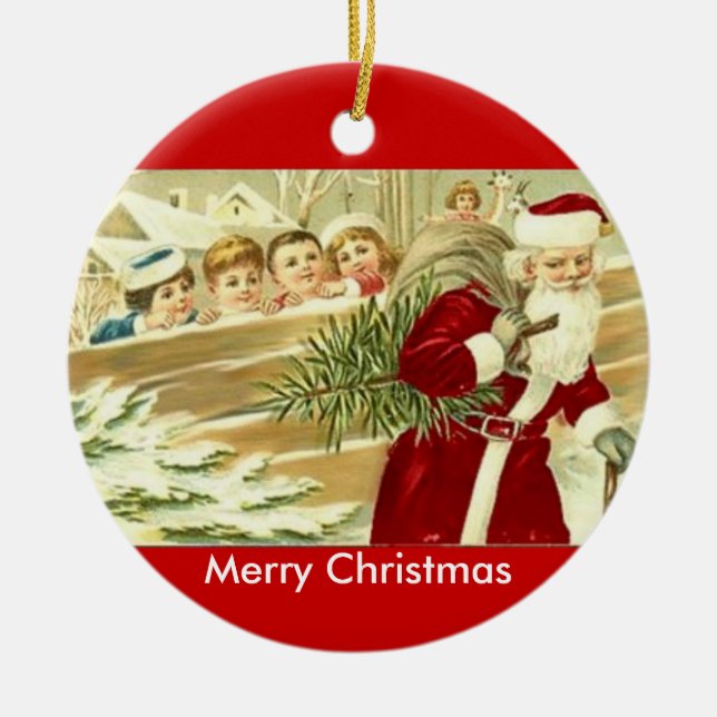 Adorno De Cerámica Niños de época observando a Santa (Frente)