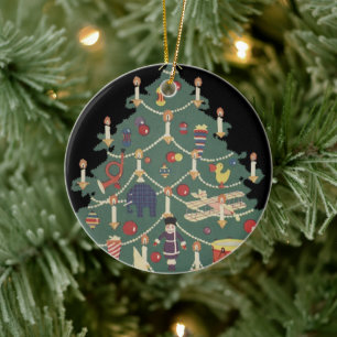 Adorno De Cerámica Niños de Navidad ventilado alrededor de un árbol d