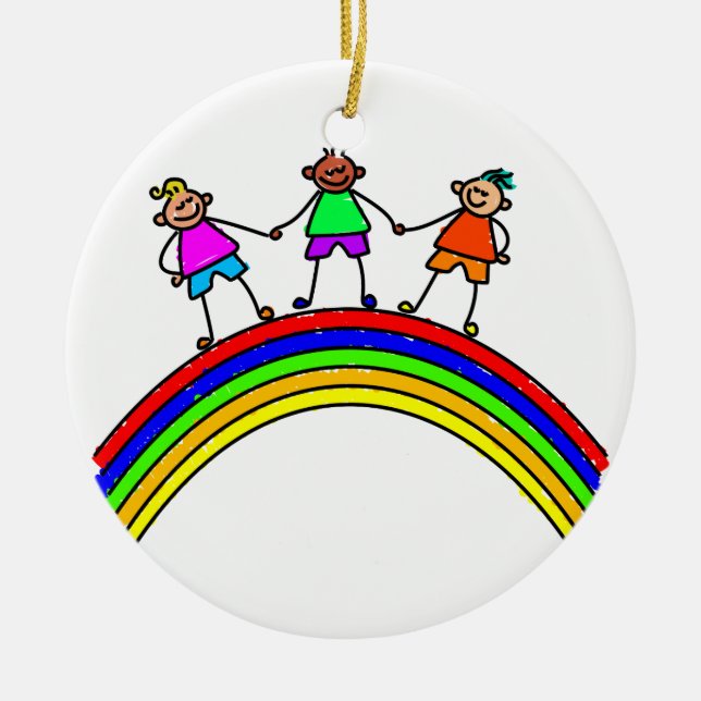 Adorno De Cerámica Niños del arco iris (Frente)