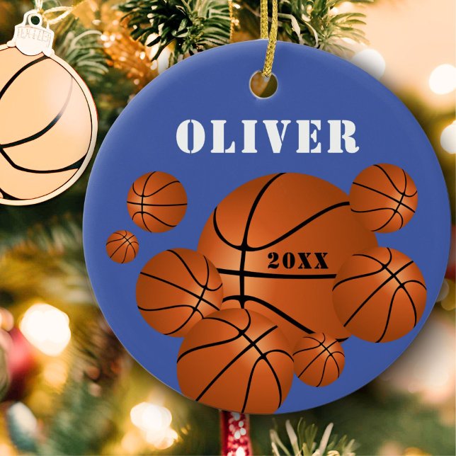 Adorno De Cerámica Niños deportivos de baloncesto azul Keepsake Navid (Subido por el creador)