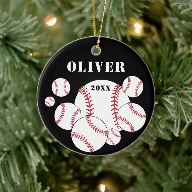 Adorno De Cerámica Niños deportivos de béisbol Navidades Keepsake (Árbol)