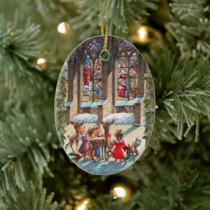 Adorno De Cerámica Niños en la ventana de la iglesia en Navidad