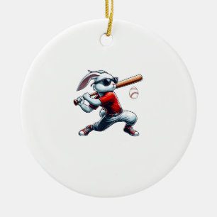 Adorno De Cerámica Niños Feliz Pascua Conejo Jugando Béisbol Este