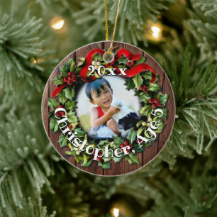 Adorno De Cerámica Niños Foto Holly Wreath Keepsake Family