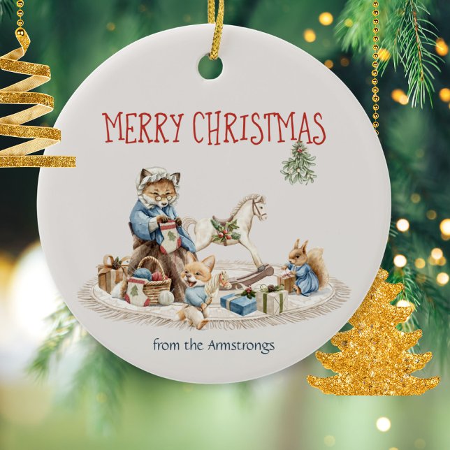 Adorno De Cerámica Niños granjeros Animales Navidades acuarelas (Granny Children Animals Watercolor Christmas Ceramic Ornament ©Susanne Sachers - Sunny Mind 🌞)