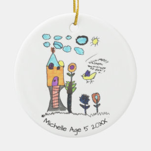 Adorno De Cerámica Niños personalizados dibujando árbol de Navidad