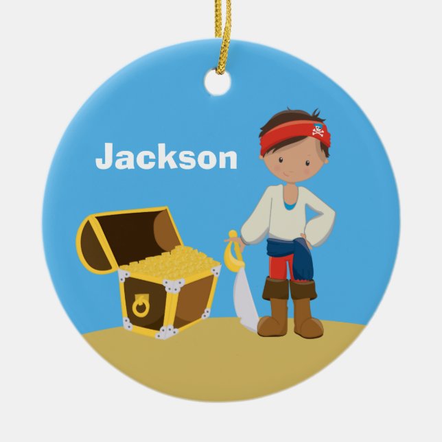 Adorno De Cerámica Niños piratas personalizados Navidades de nombres  (Frente)