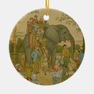 Adorno De Cerámica Niños que montan en el elefante (litho)