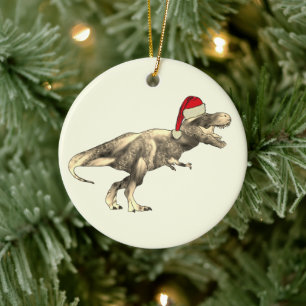 Adorno De Cerámica Niños T-Rex Dinosaurio Santa Navidad