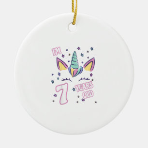 Adorno De Cerámica Niños Unicornio 7 cumpleaños soy 7 años niña uni