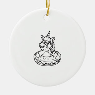 Adorno De Cerámica Niños Unicornio En Una Rosquilla Para Colorear Pin
