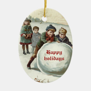 Adorno De Cerámica Niños ventilados jugando en invierno