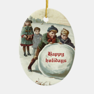 Adorno De Cerámica Niños ventilados jugando en invierno