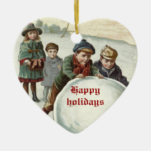 Adorno De Cerámica Niños ventilados jugando en invierno