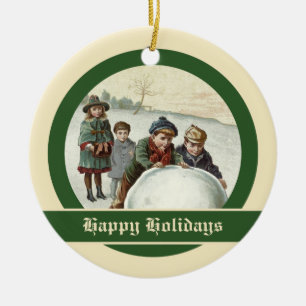 Adorno De Cerámica Niños ventilados jugando en invierno